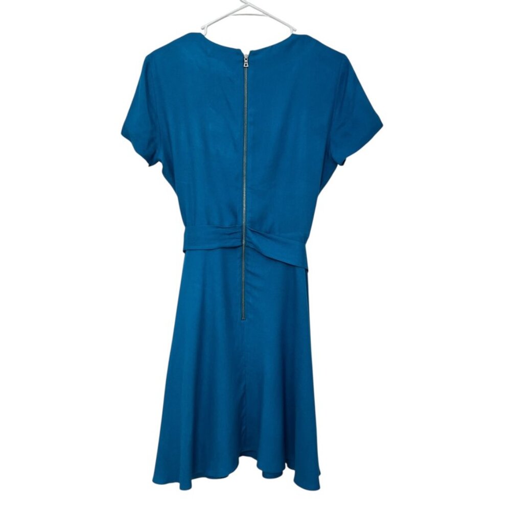 Alice and Olivia Adrianna Short Sleeve Faux Wrap Dress in Turquoise Women's Sz 6 - Picture 4 of 11